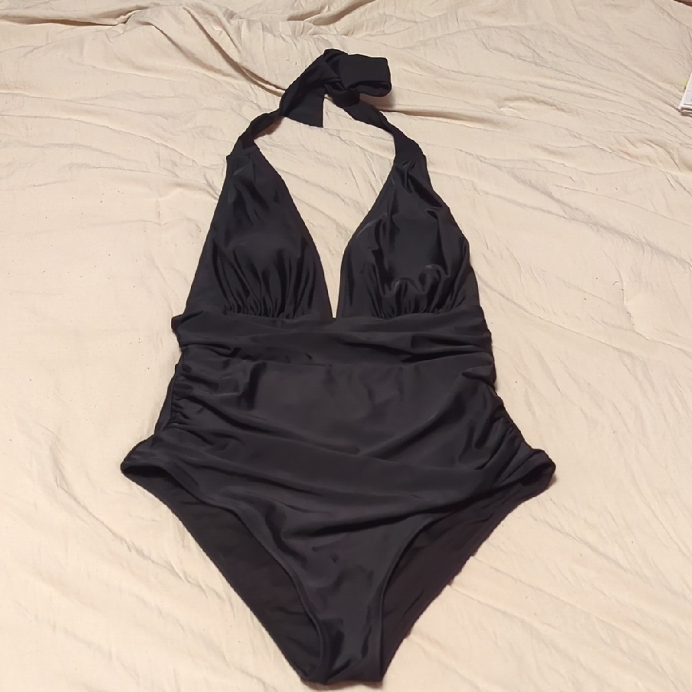 One-Piece Black Halter Swimsuit